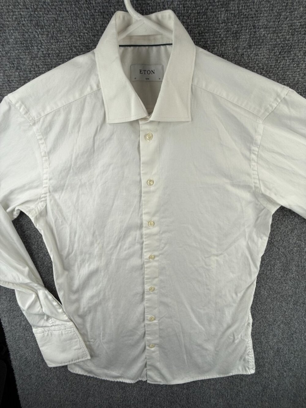 Eton Cambridge Long Sleeve White Button Up Shirt Men Cotton Size 16 Slim Fit
